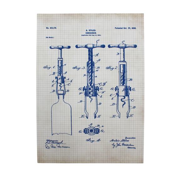 6 BAR Patent Prints 5x7" Wine Beer Keg FREE SHIPPING Antiqued Grid BlueInk Craft - Picture 3 of 11